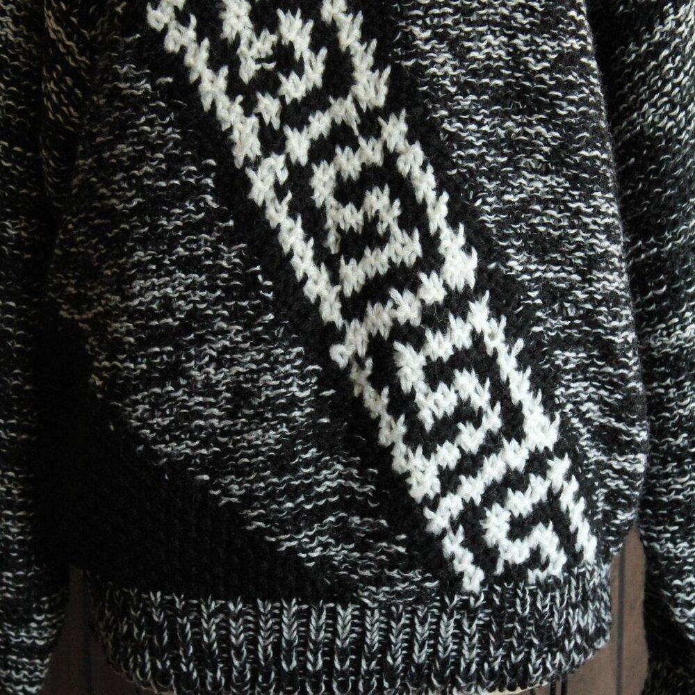 Vintage 1980s Mens Sweater, Fuze Black and White Unisex Jumper, Geometric Print - Picture 3 of 10